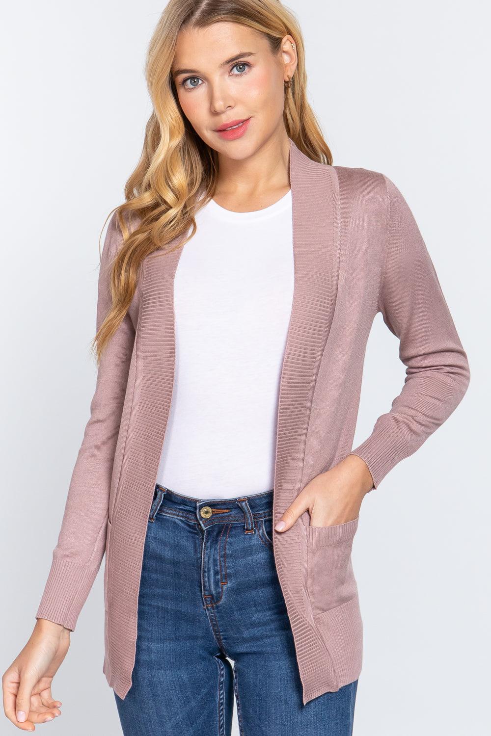 Rib Banded Open Sweater Cardigan - Shop Emma's 