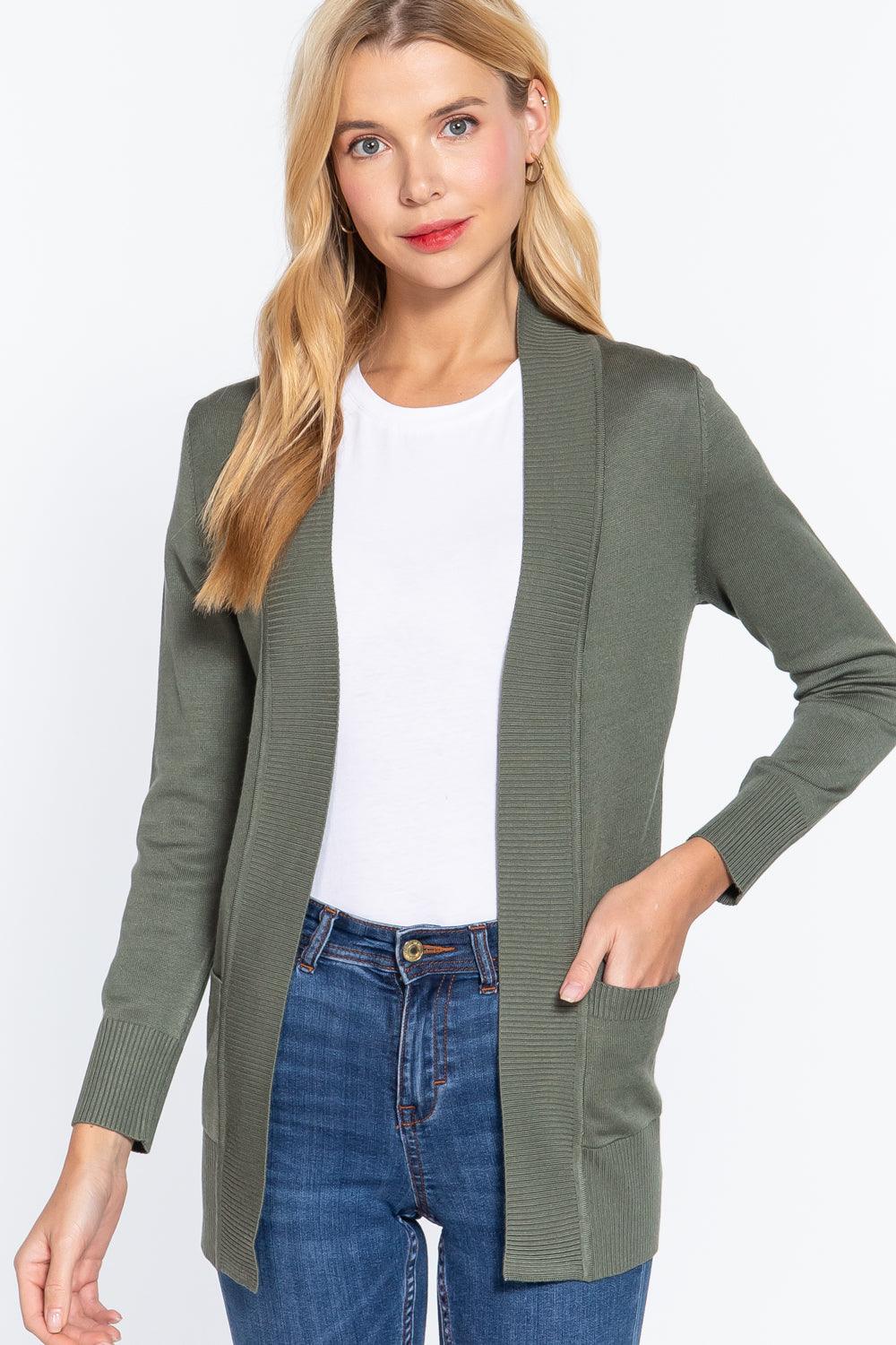 Rib Banded Open Sweater Cardigan - Shop Emma's 