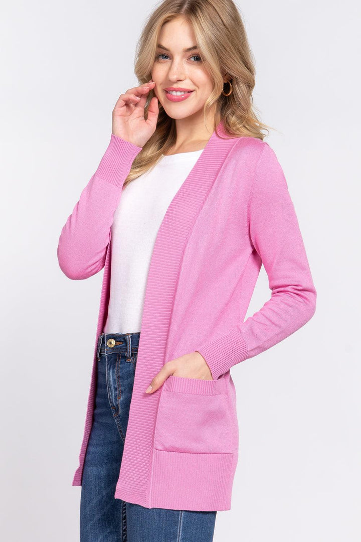 Rib Banded Open Sweater Cardigan - Shop Emma's 