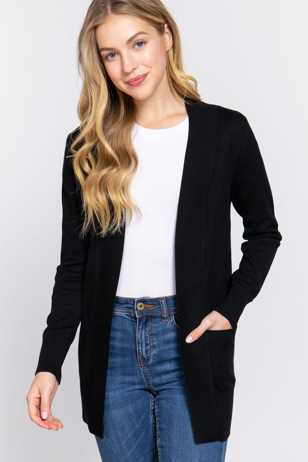 Rib Banded Open Sweater Cardigan - Shop Emma's 