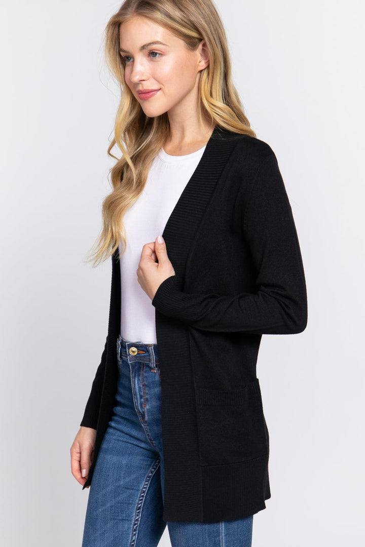 Rib Banded Open Sweater Cardigan - Shop Emma's 