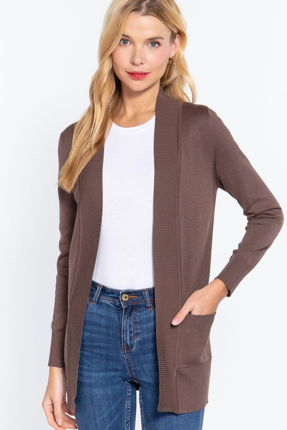 Rib Banded Open Sweater Cardigan - Shop Emma's 