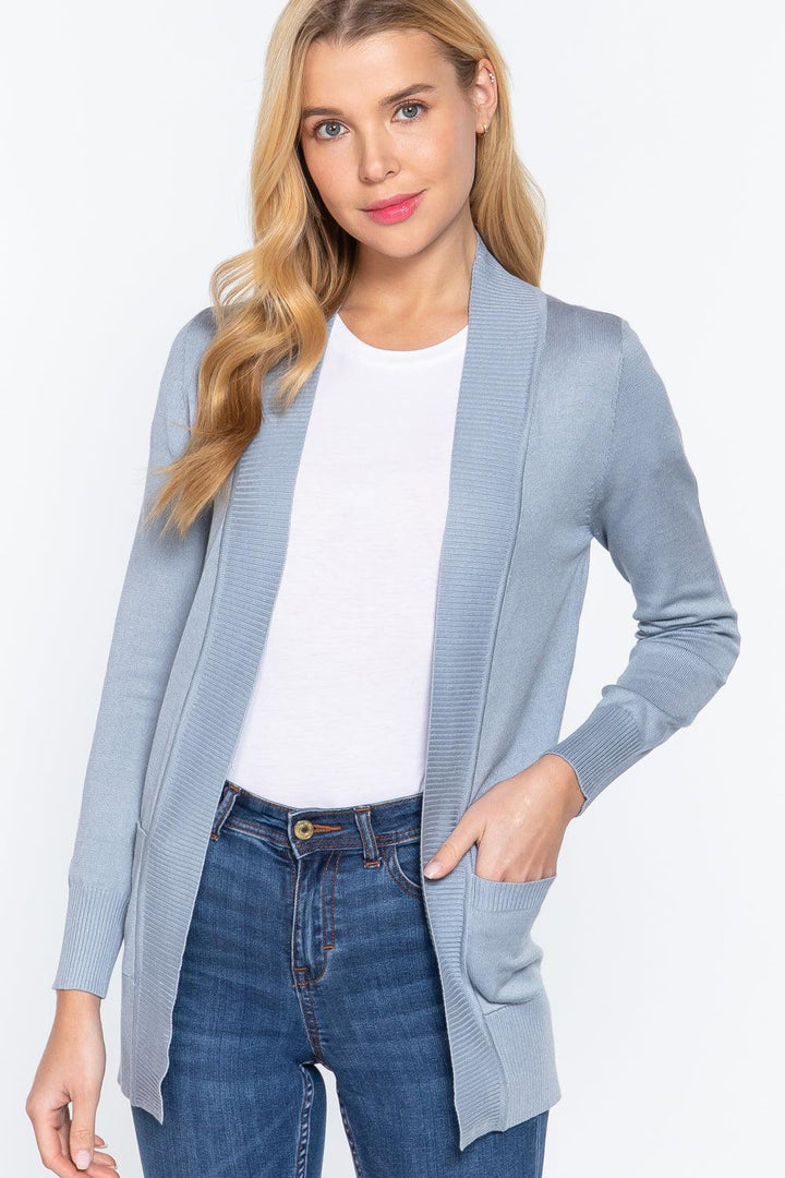 Rib Banded Open Sweater Cardigan - Shop Emma's 