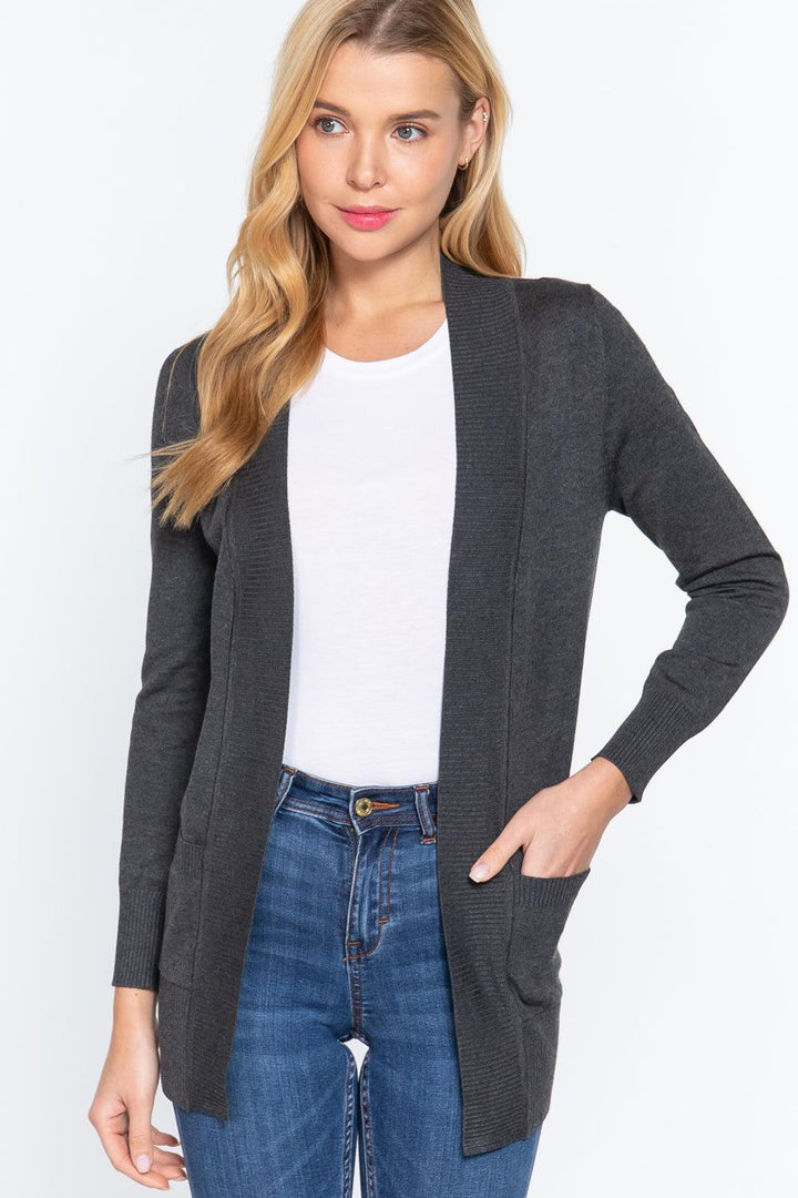 Rib Banded Open Sweater Cardigan - Shop Emma's 