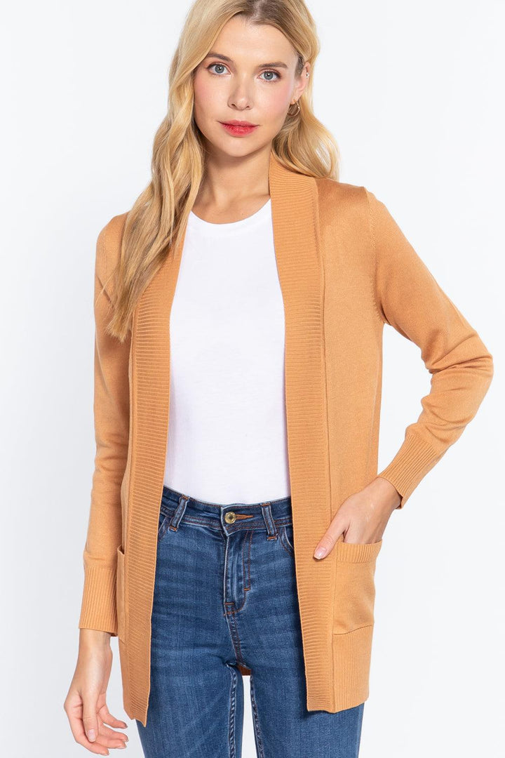 Rib Banded Open Sweater Cardigan - Shop Emma's 