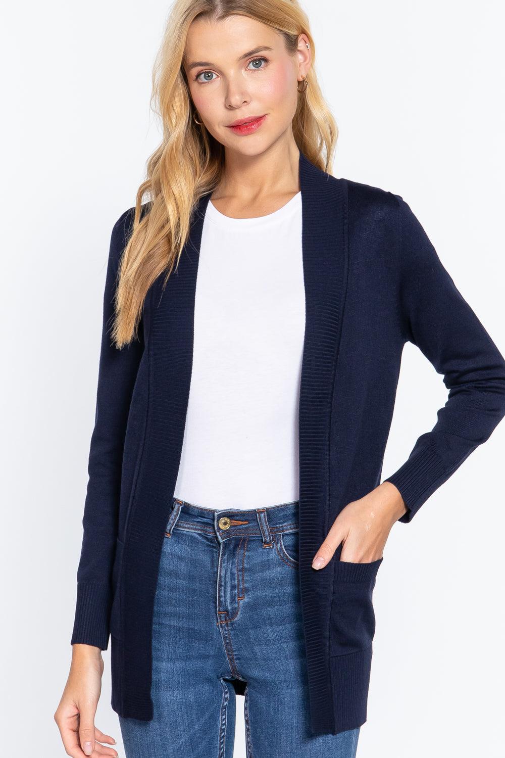 Rib Banded Open Sweater Cardigan - Shop Emma's 