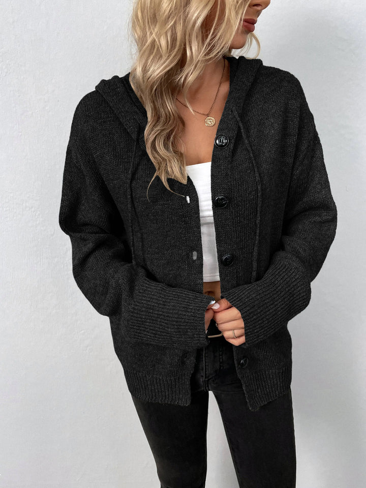 Ribbed Knit Button Cardigan Hoodie - Shop Emma's 