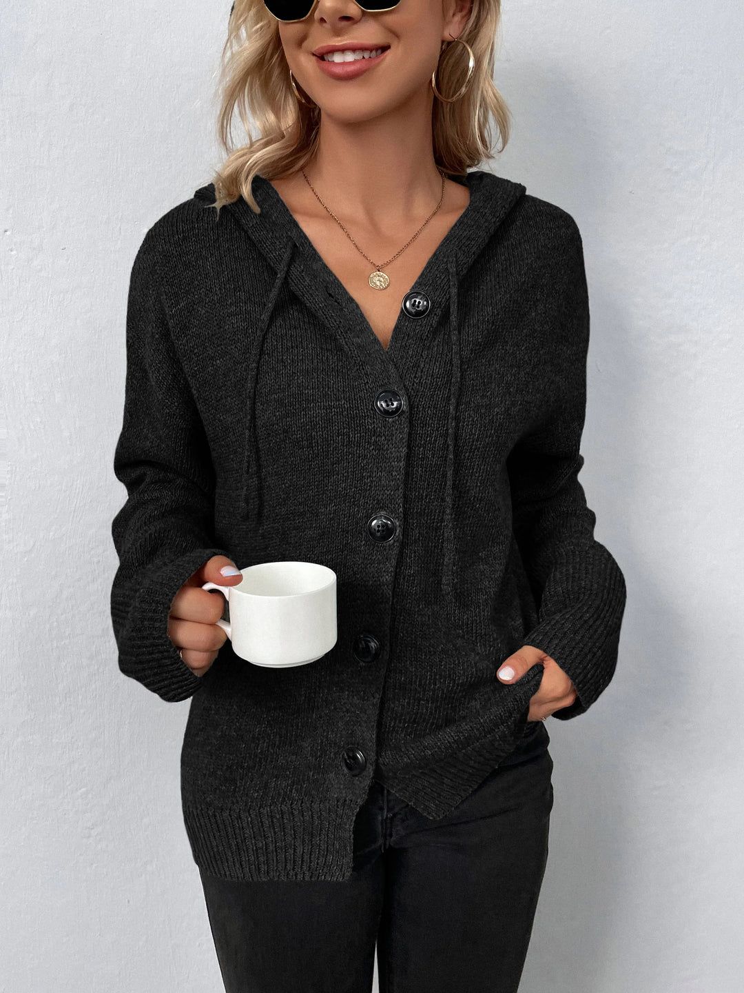 Ribbed Knit Button Cardigan Hoodie - Shop Emma's 