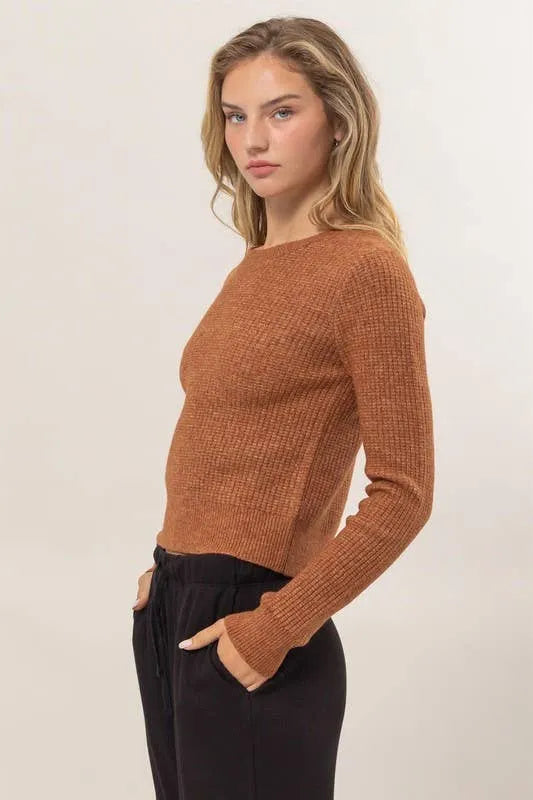 Ribbed Long Sleeve Knit Top - Shop Emma's 