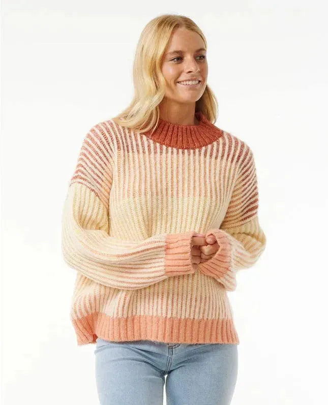 Rip Curl Soleil Rib Knit Crew Sweater burnt red