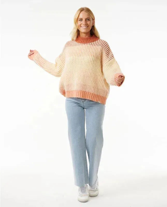 Rip Curl Soleil Rib Knit Crew Sweater burnt red front