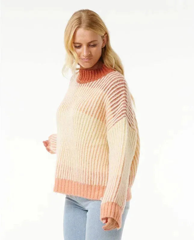 Rip Curl Soleil Rib Knit Crew Sweater burnt red side