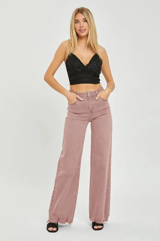 Risen Mauve High Rise Wide Leg Jeans - Shop Emma's 