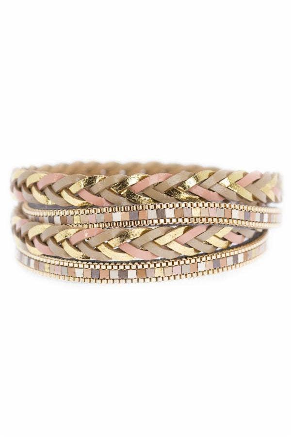 SAACHI - All Tied Up Braided Brass Leather Bracelet - Shop Emma's 