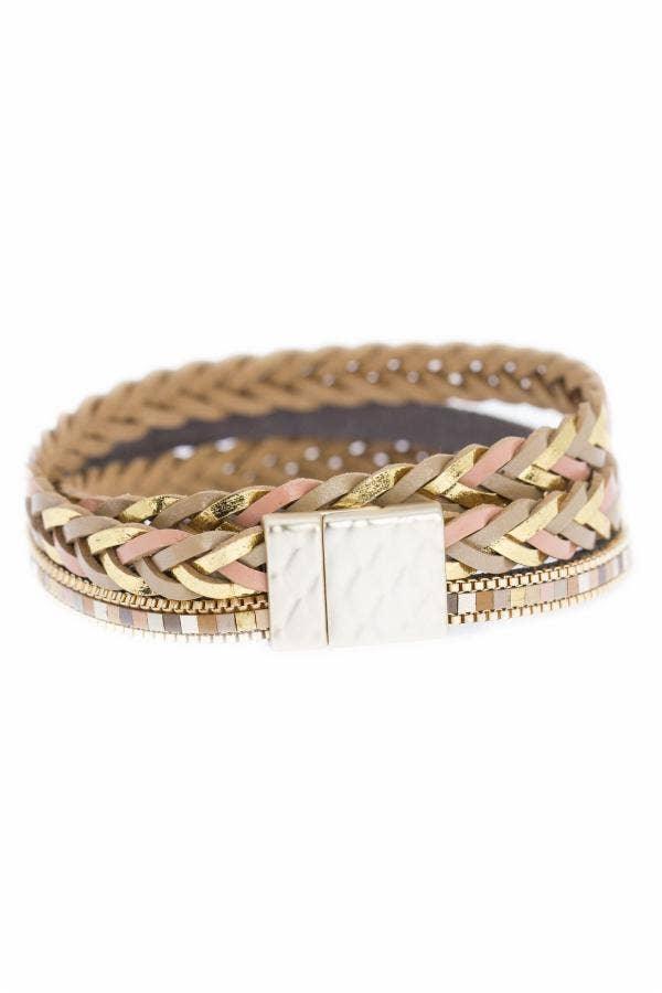 SAACHI - All Tied Up Braided Brass Leather Bracelet - Shop Emma's 