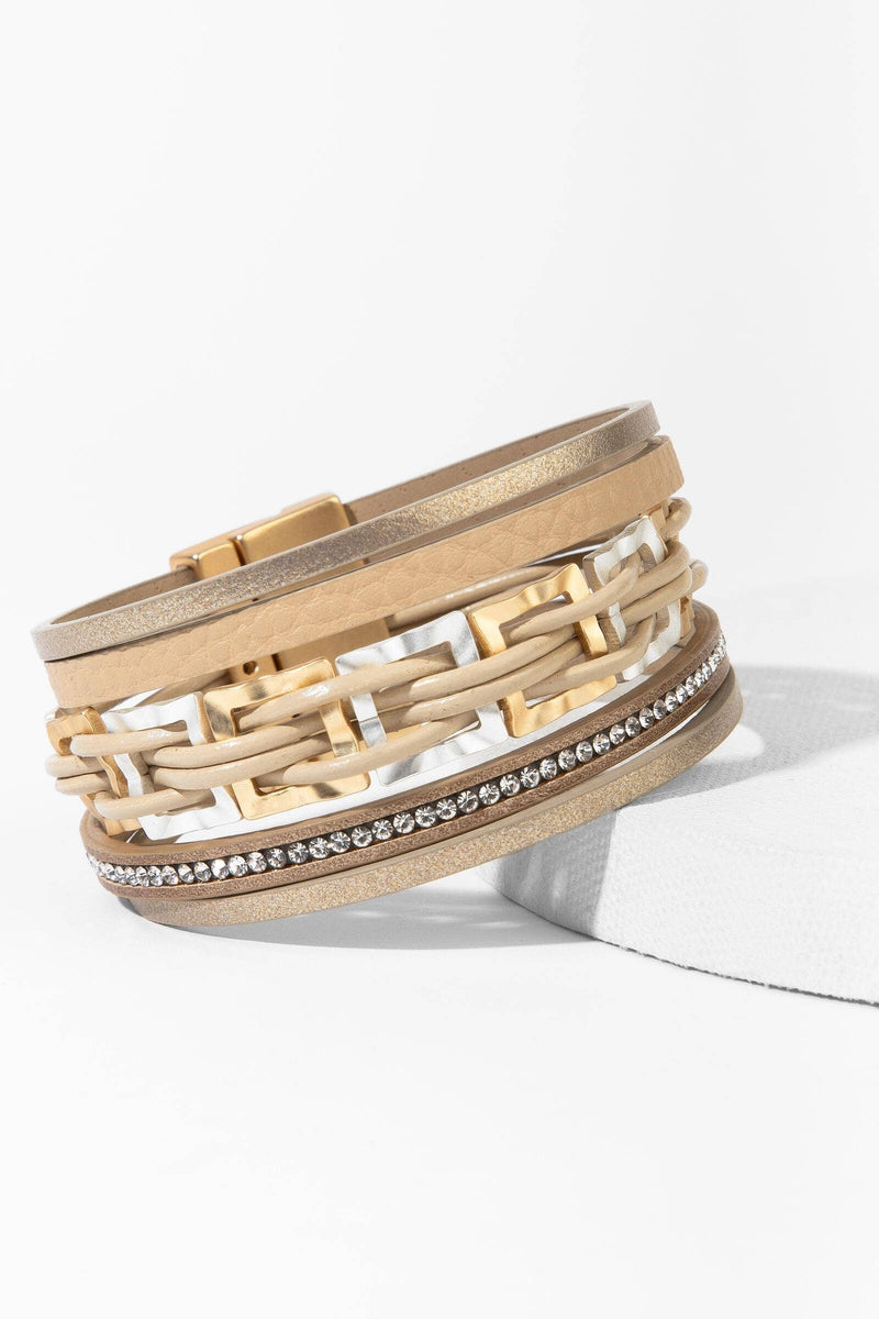 SAACHI - Leather Multi Strand Square Plated Bracelet - Shop Emma's 