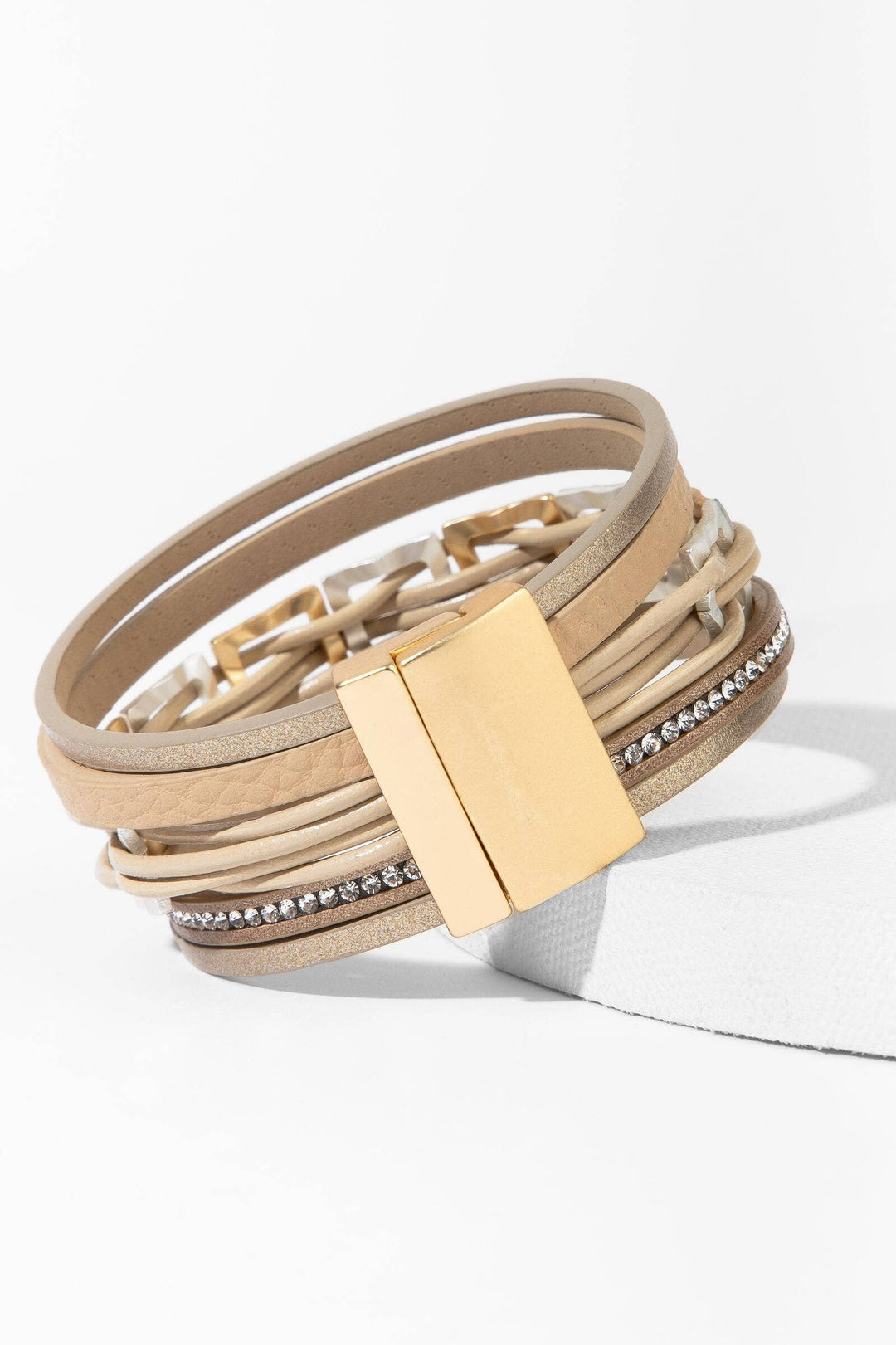 SAACHI - Leather Multi Strand Square Plated Bracelet - Shop Emma's 