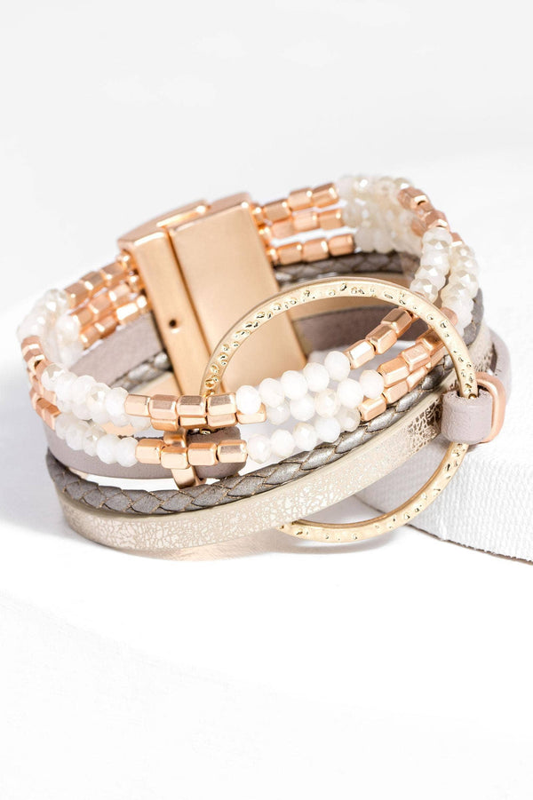 SAACHI - Metallic Go with the Flow Taupe Beaded Bracelet - Shop Emma's 