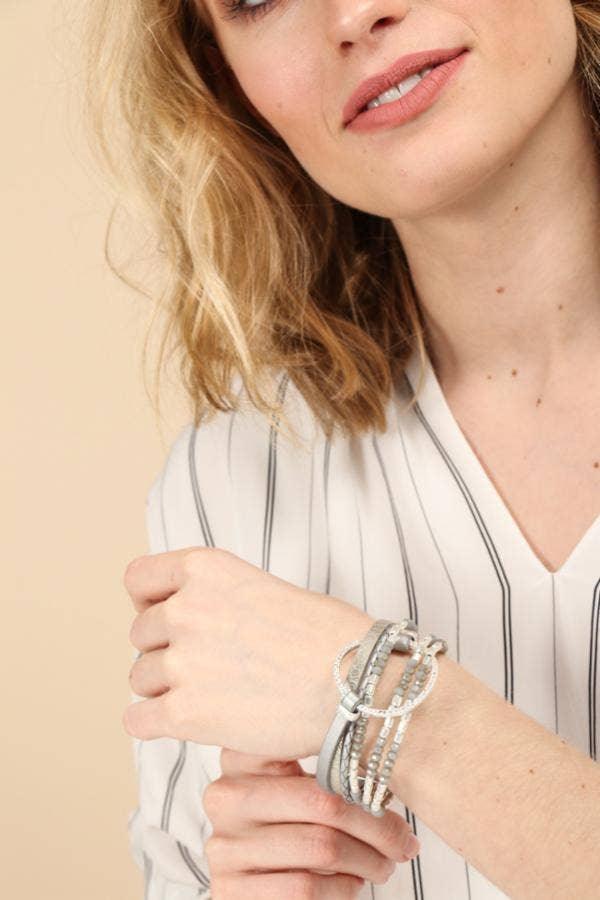 SAACHI - Metallic Go with the Flow Taupe Beaded Bracelet - Shop Emma's 