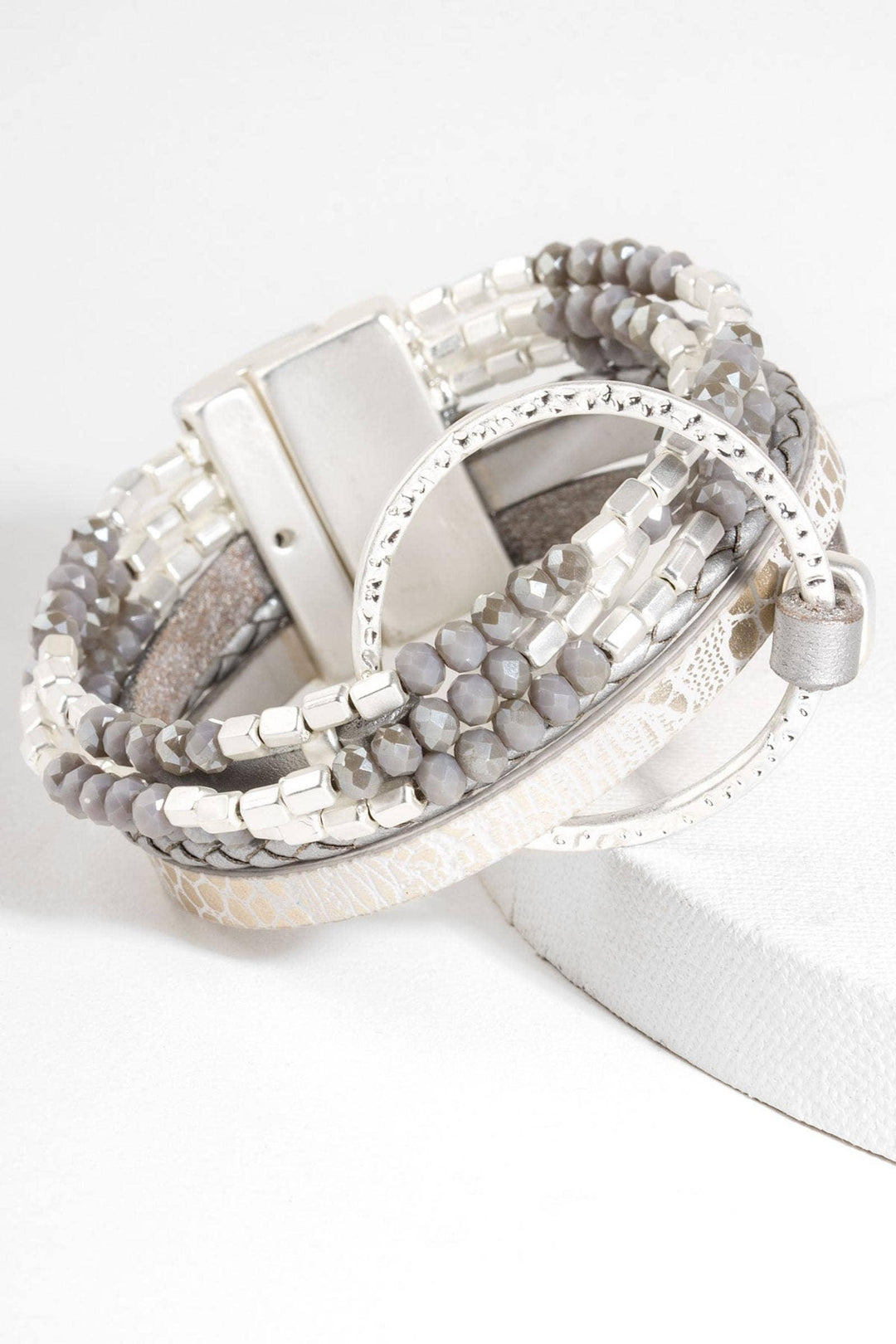 SAACHI - Metallic Go with the Flow Taupe Beaded Bracelet - Shop Emma's 