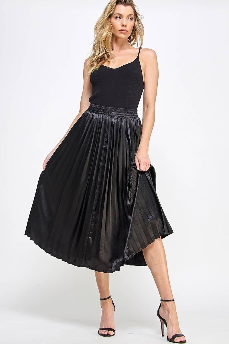 Satin Pleated A-Line Skirt - Shop Emma's 