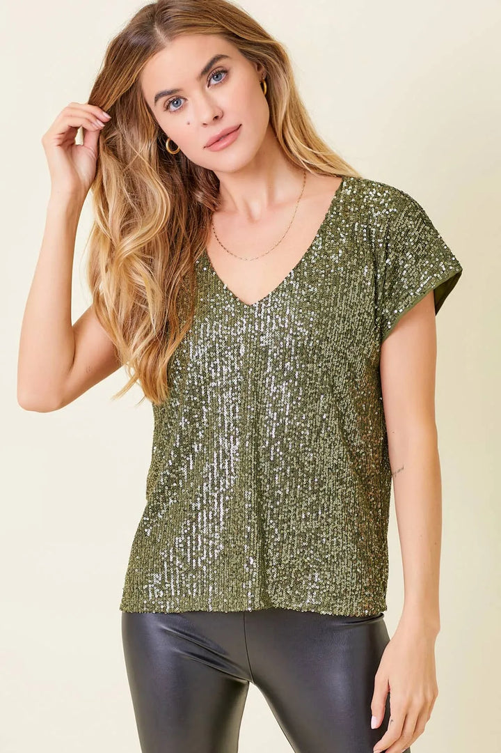 Sequin Deep V-neck Top - Shop Emma's 