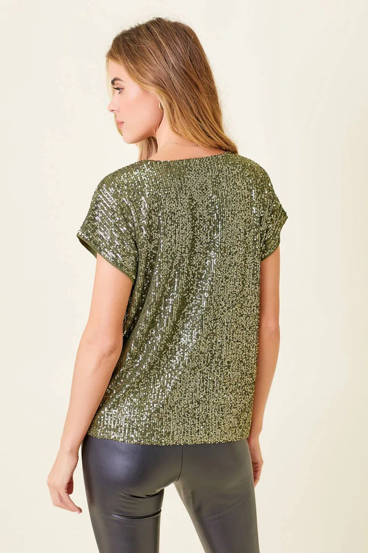 Sequin Deep V-neck Top - Shop Emma's 