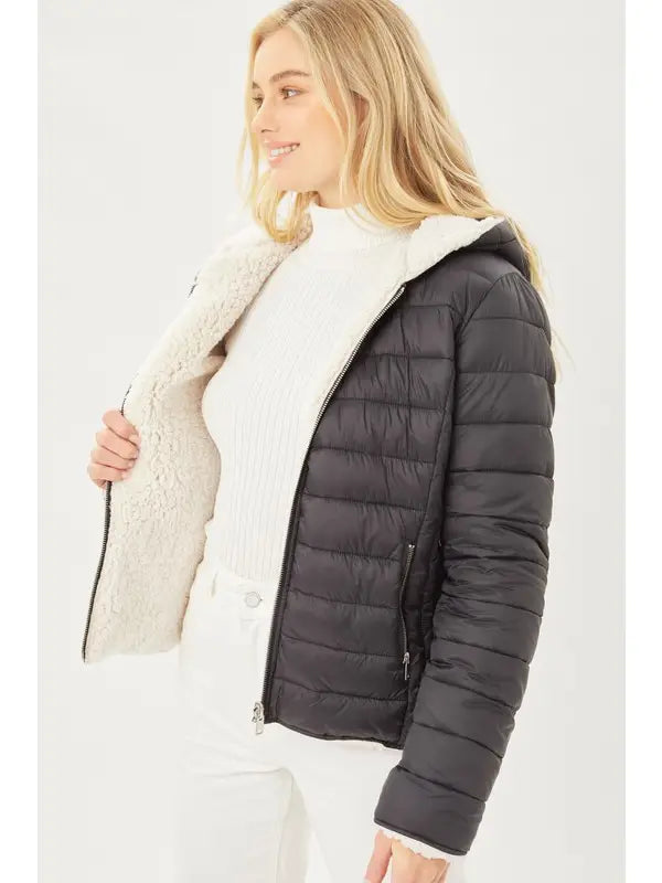 Sherpa Fleece Puffer Hooded Jacket - Shop Emma's 