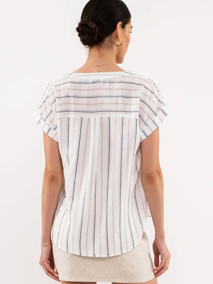 Shoulder Line Lace Striped Top - Shop Emma's 