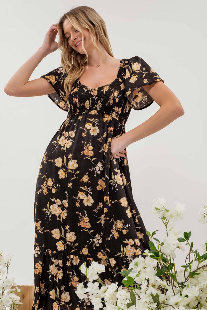 Smocked Floral Midi Dress - Shop Emma's 