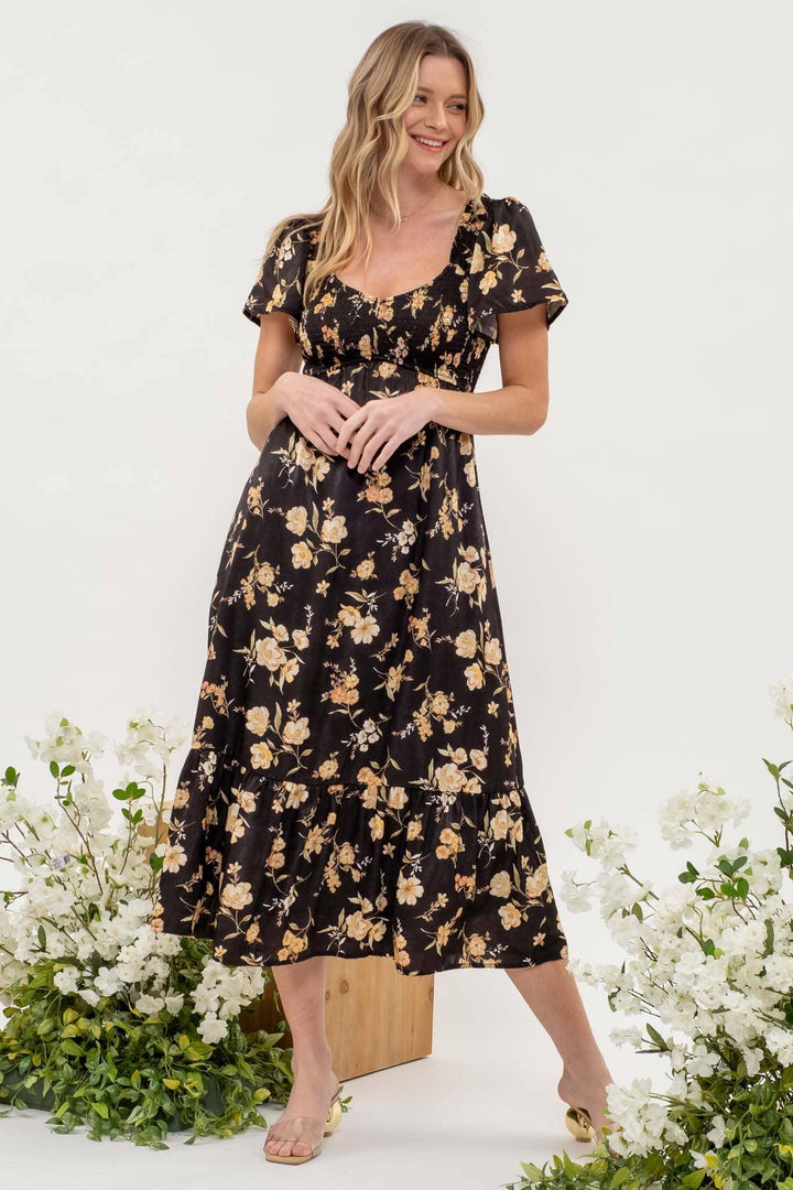 Smocked Floral Midi Dress - Shop Emma's 