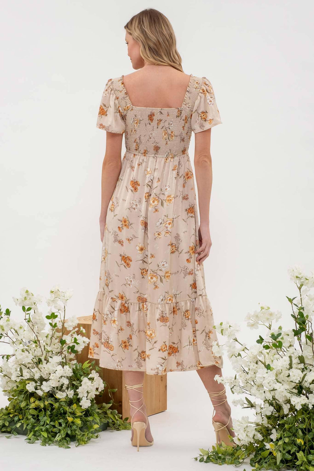 Smocked Floral Midi Dress - Shop Emma's 