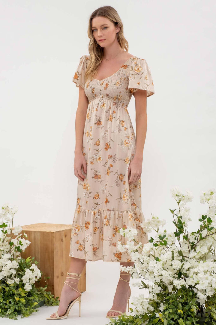 Smocked Floral Midi Dress - Shop Emma's 