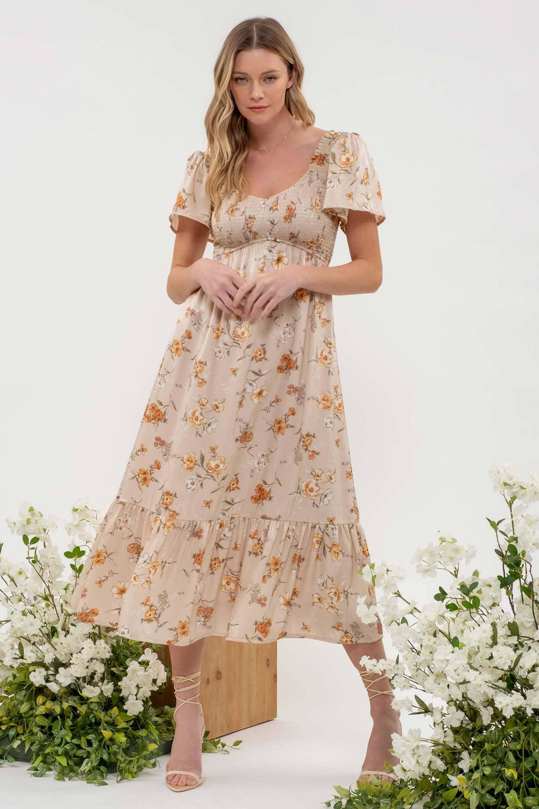 Smocked Floral Midi Dress - Shop Emma's 