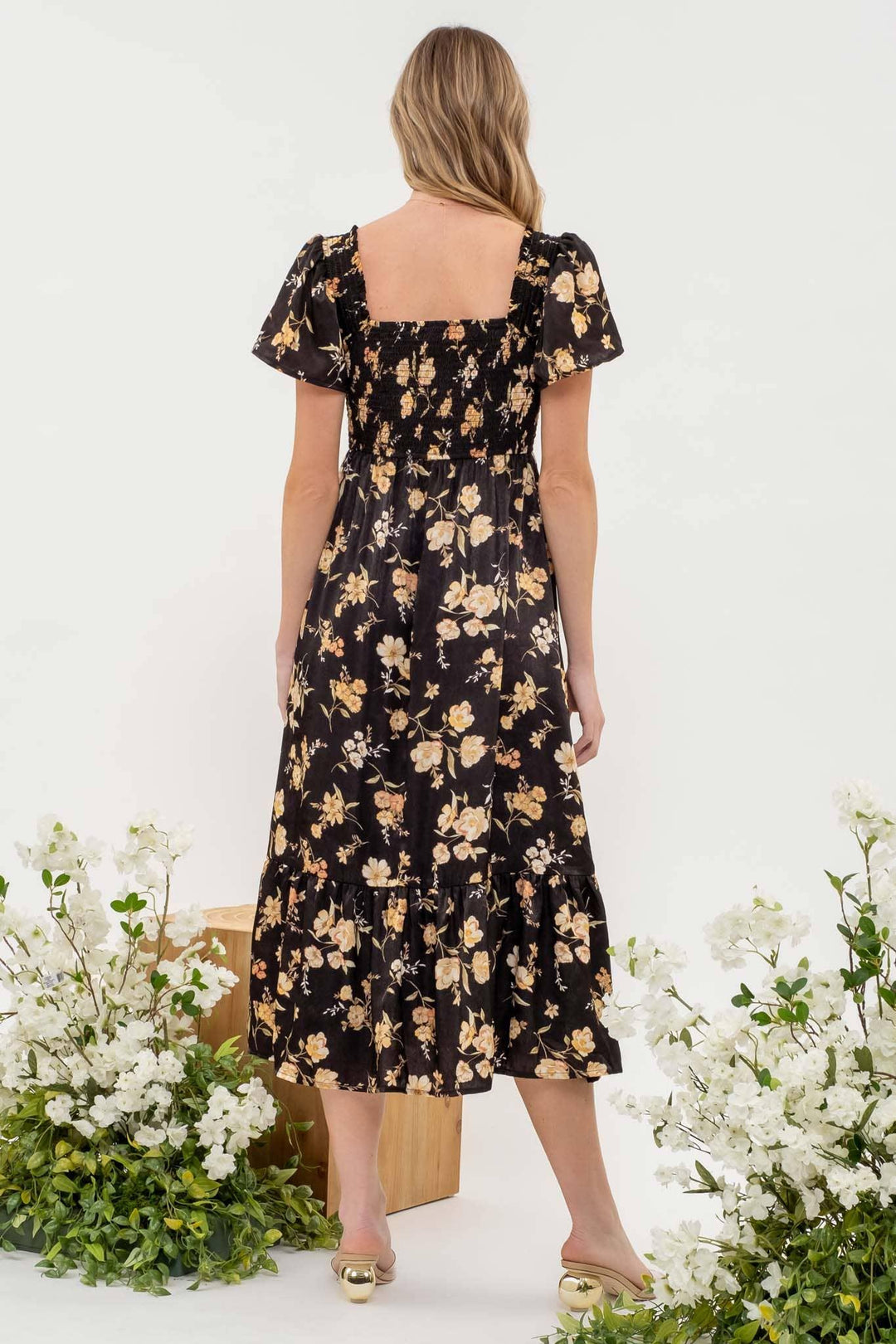 Smocked Floral Midi Dress - Shop Emma's 