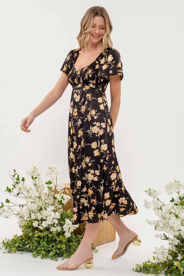 Smocked Floral Midi Dress - Shop Emma's 