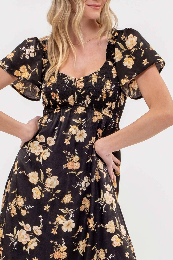 Smocked Floral Midi Dress - Shop Emma's 