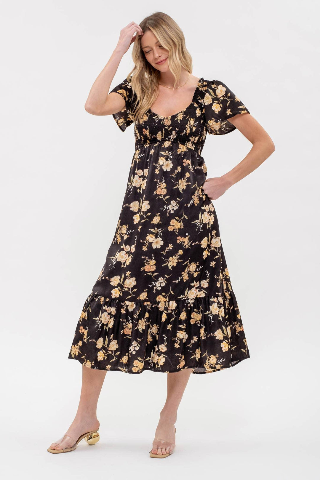 Smocked Floral Midi Dress - Shop Emma's 