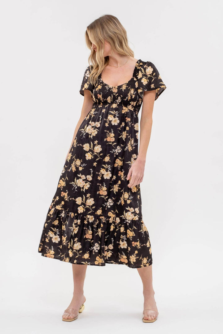 Smocked Floral Midi Dress - Shop Emma's 