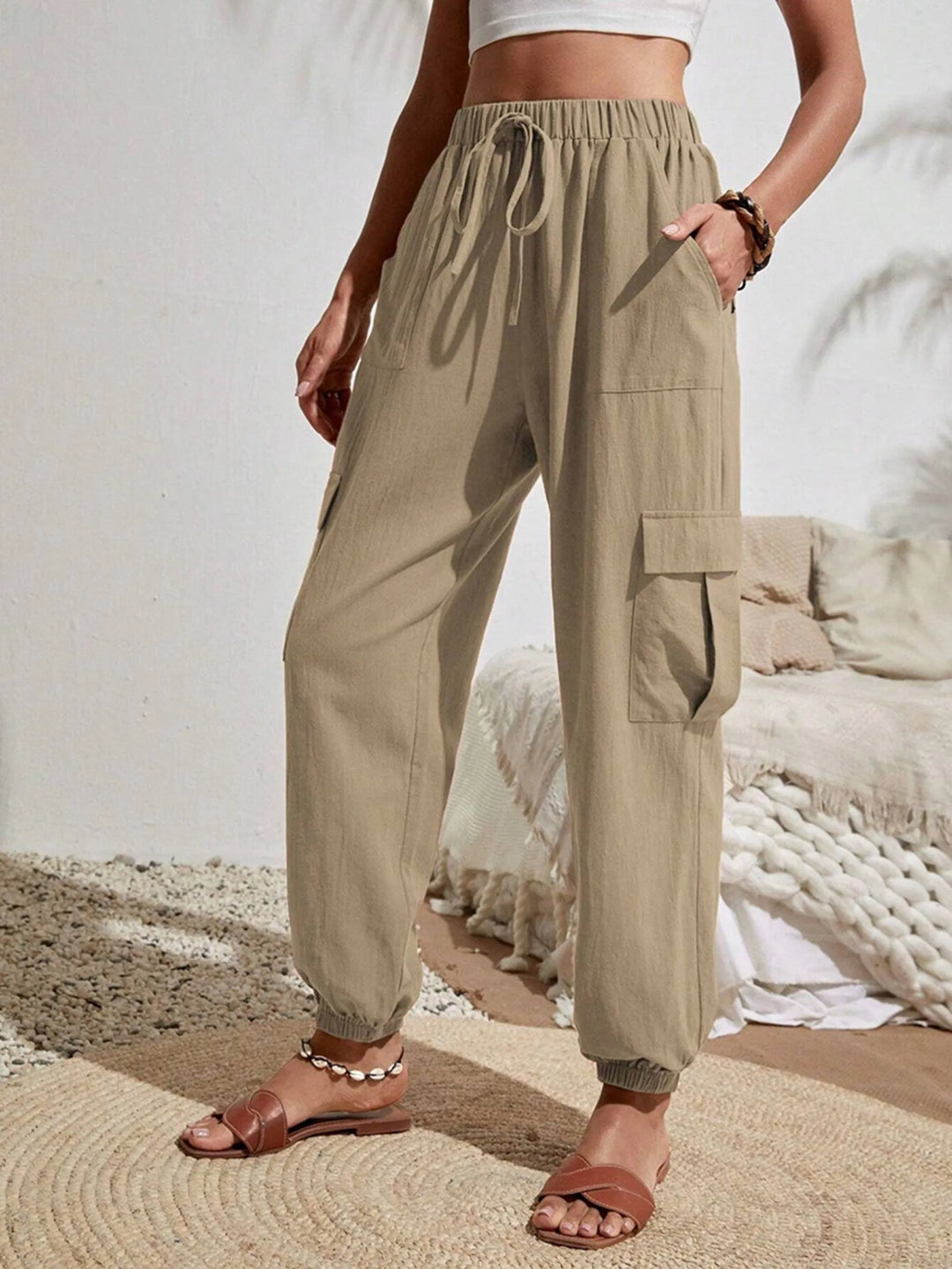 Solid Color Pocket Casual Cargo Pants - Shop Emma's 