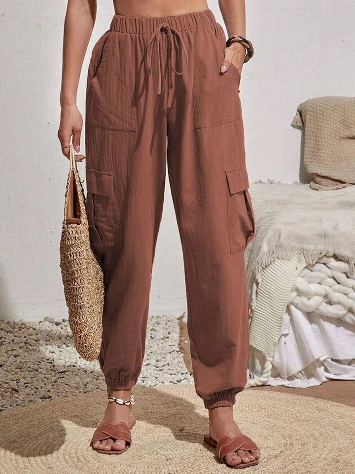 Solid Color Pocket Casual Cargo Pants - Shop Emma's 