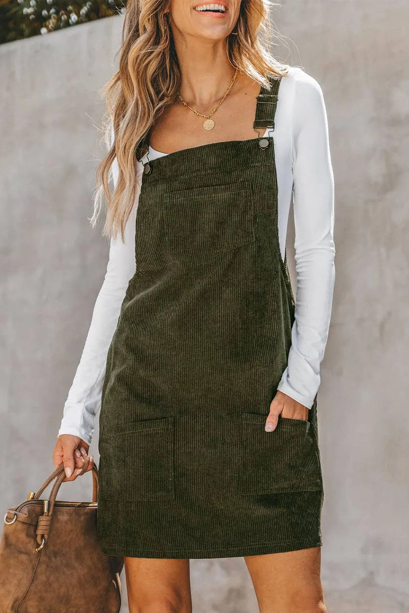 Solid Corduroy Overall Dress - Shop Emma's 