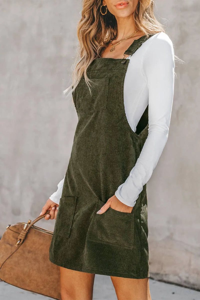 Solid Corduroy Overall Dress - Shop Emma's 