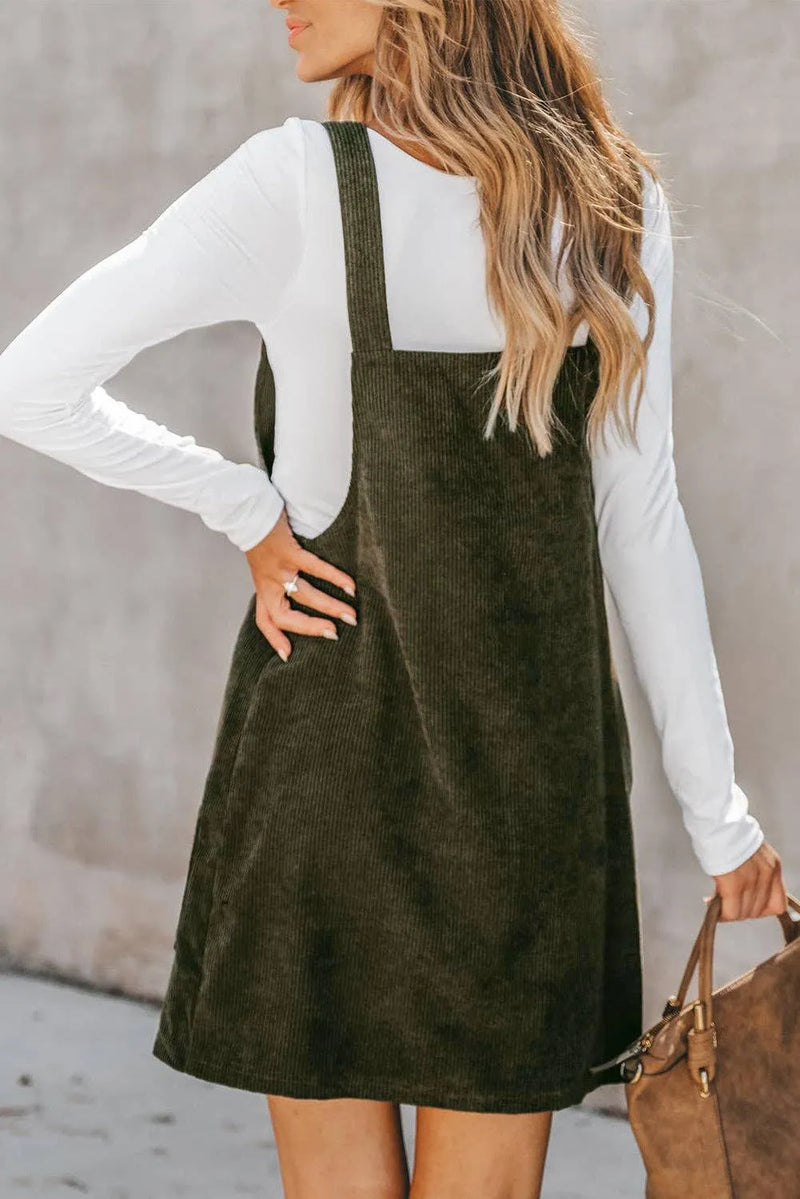 Solid Corduroy Overall Dress - Shop Emma's 