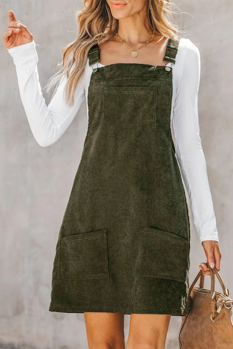 Solid Corduroy Overall Dress - Shop Emma's 