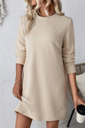 Solid Textured Long Sleeve Shift Dress - Shop Emma's 