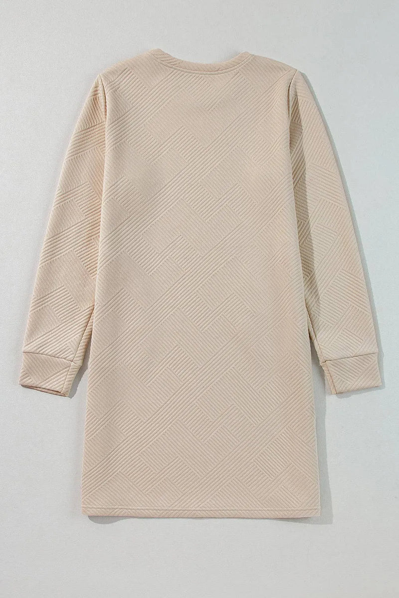 Solid Textured Long Sleeve Shift Dress - Shop Emma's 