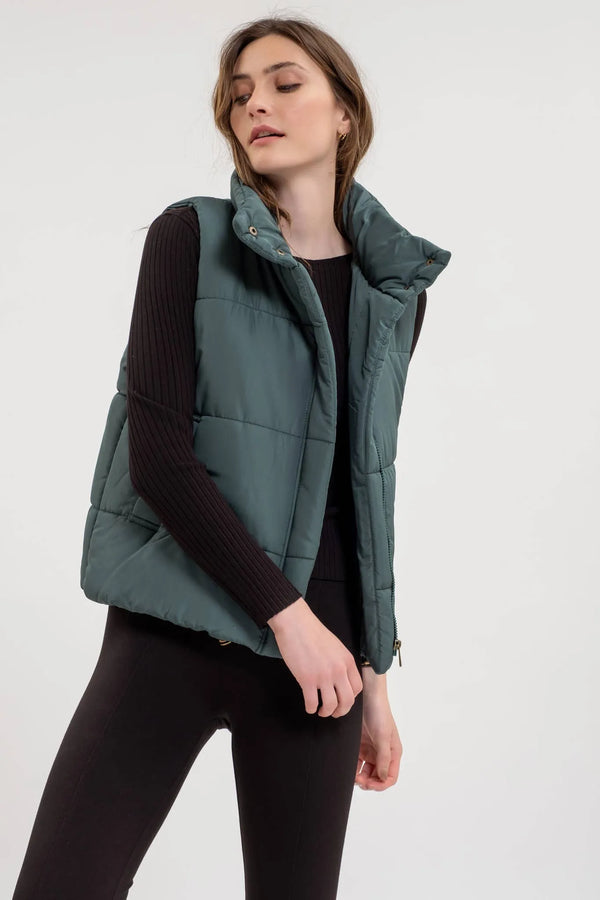 Solid Zip Up Puffer Vest - Shop Emma's 