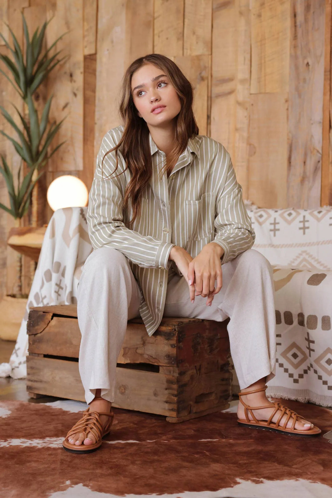 Stripe Collared Button Down Shacket - Shop Emma's 