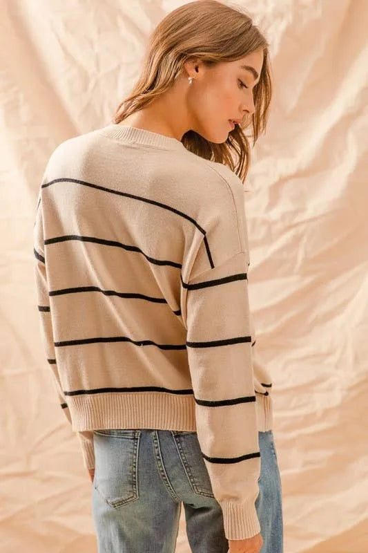 Stripe Crew Neck Basic Essential Sweater Top - Shop Emma's 